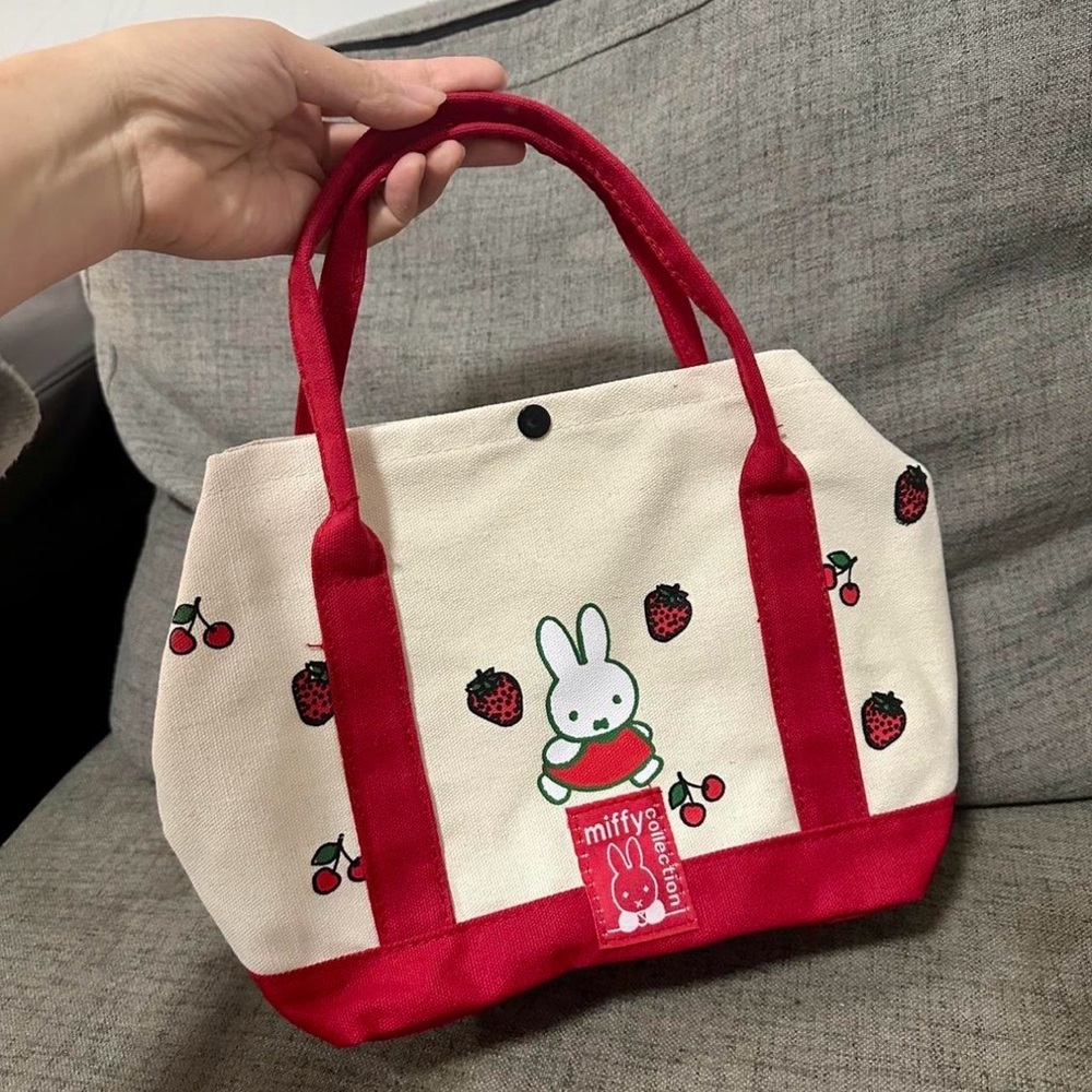 Miffy Red and Cream Canvas Tote with Cherry Design